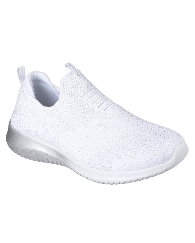 Skechers-WOMENS ULTRA FLEX-WHITE SILVER