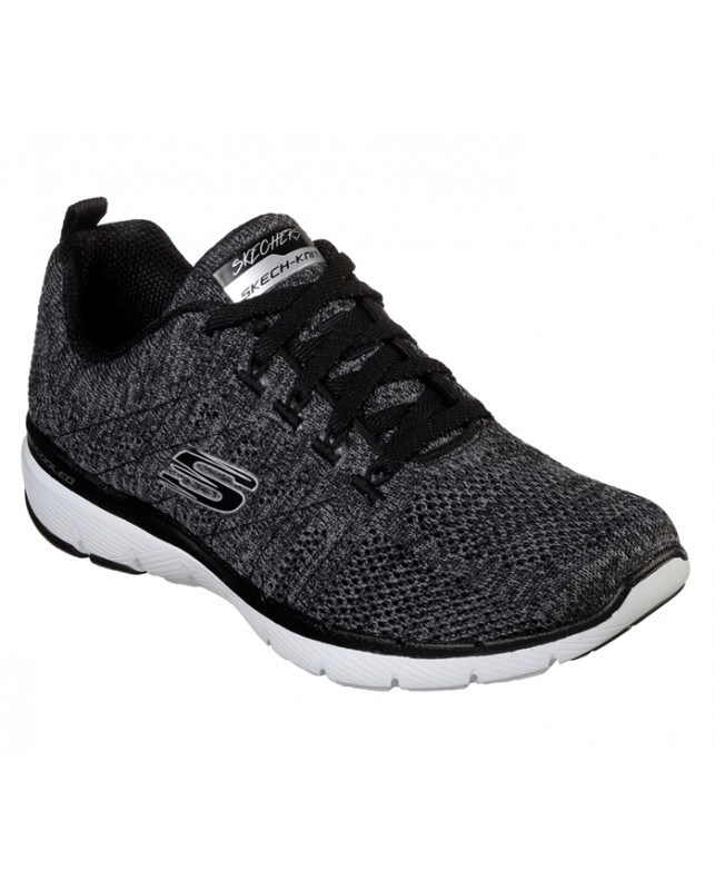 Skechers-WOMENS FLEX APPEAL-BLACK/WHITE