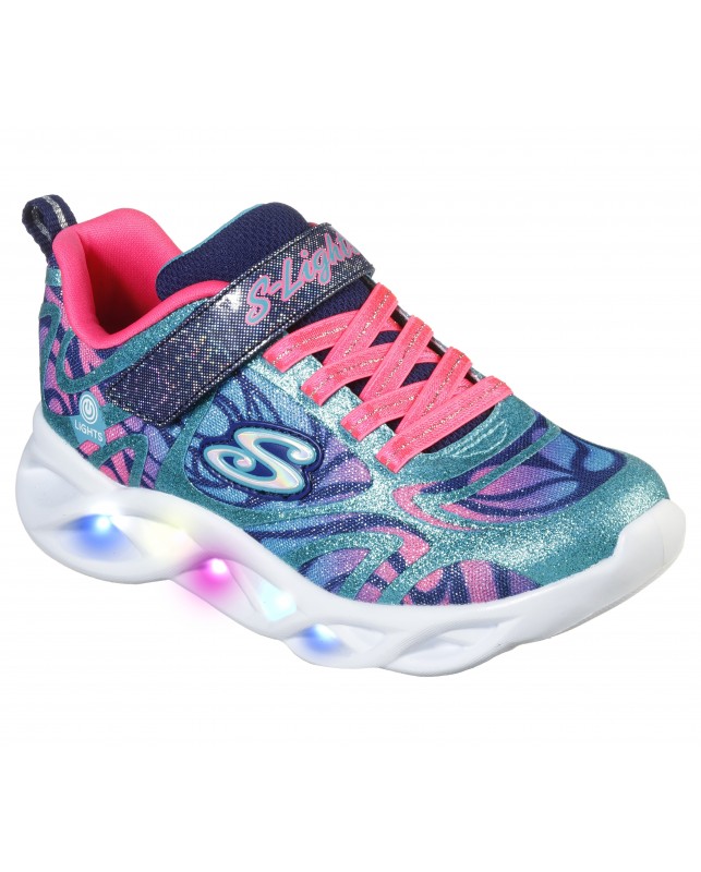Skechers-GIRLS TWISTY BTIGHTS-DAZZLE FL-TURQUISE MULTICOLOR
