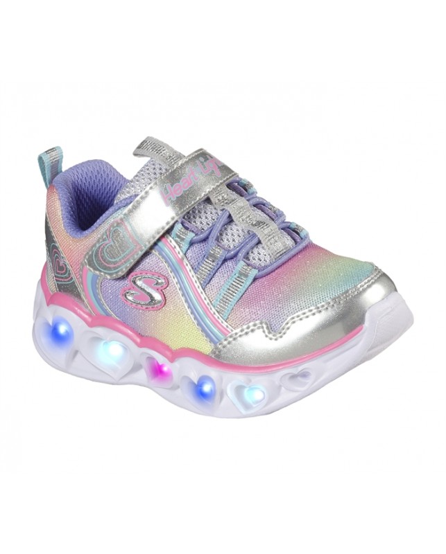 Skechers-GIRLS HEART LIGHTS-RAINBOW LUX-SMLT SILVER MULTI