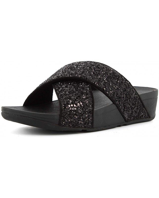 FIT FLOP-LULU GLITTER SLIDERS-BLACK GLITTER