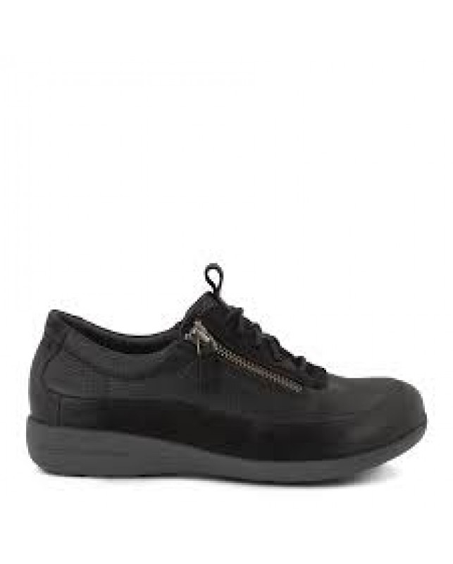 GREEN COMFORT-CLOUD SHOE WITH LACE AND ZIPPE-001 BLACK