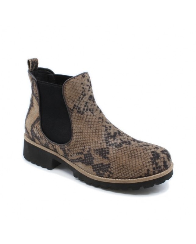 GREEN COMFORT-HAPPY WALKING CHELSEA BOOT-TAUPE/SNAKE PRINT